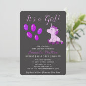 ユニコーンピンクベビーガールシャワー招待状カード 招待状 (スタンド正面)