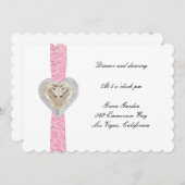 ユニコーンピンクレース結婚式レセプションカード 招待状 (正面/裏面)