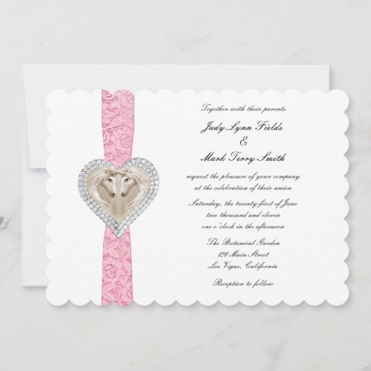 ユニコーンピンクレース結婚式招待状 招待状 (正面)