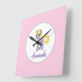 ユニコーンピンク小さな女の子ウォールクロックルームデコール スクエア壁時計 (傾斜)