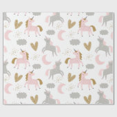 ユニコーンピンク灰色の魔法のかわいいボホガーリーパターン ラッピングペーパー (フラット)