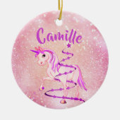 ユニコーンピンク紫かわいい女の子のクリスマス信じ セラミックオーナメント (正面)