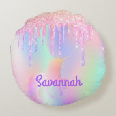 ユニコーンピンク紫のグリッタードリップスガール ラウンドクッション (裏面)