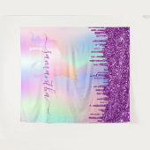 ユニコーンピンク紫のグリッタードリップス名の女の子 タペストリー (正面(横))