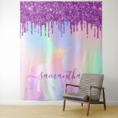 ユニコーンピンク紫のグリッタードリップス名の女の子 タペストリー (インサイチュ)