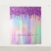 ユニコーンピンク紫のグリッタードリップス名の女の子 タペストリー (正面)