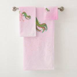 ユニコーンピンク金ゴールドガーリースポット バスタオルセット