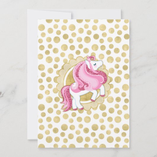 ユニコーンピンク金ゴールドガールズベビー振りかける招待状 招待状 (裏面)
