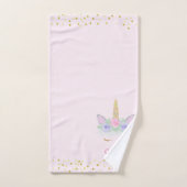 ユニコーンピンク金ゴールドグリッターガールズネーム バスタオルセット (ハンドタオル)