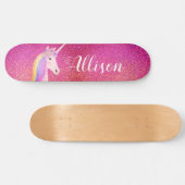 ユニコーンピンク金ゴールドグリッターキラキラパーソナライズされた スケートボード (横)