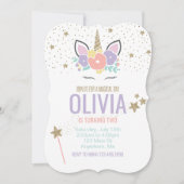 ユニコーンピンク金ゴールドグリッター誕生日 招待状 (正面)