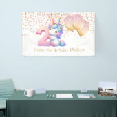 ユニコーンピンク金ゴールドバルーン2nd女の子誕生日 横断幕 (トレードショー)