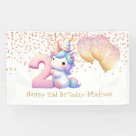 ユニコーンピンク金ゴールドバルーン2nd女の子誕生日 横断幕