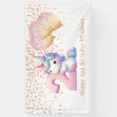ユニコーンピンク金ゴールドバルーン2nd女の子誕生日 横断幕 (縦)