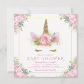 ユニコーンピンク金ゴールドベビーシャワー招待状 招待状 (正面)