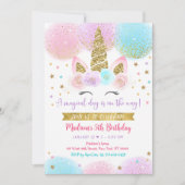 ユニコーンピンク金ゴールドマジカル誕生日 招待状 (正面)