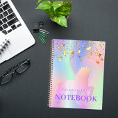 ユニコーンピンク金ゴールド星ホログラフィック名 ノートブック