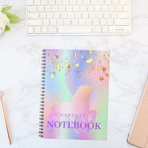 ユニコーンピンク金ゴールド星ホログラフィック名 ノートブック