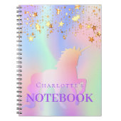 ユニコーンピンク金ゴールド星ホログラフィック名 ノートブック (正面)