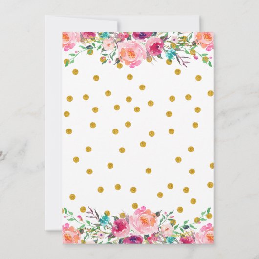 ユニコーンピンク金ゴールド美しいフローラ誕生日パーティー 招待状 (裏面)