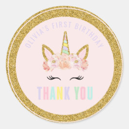 ユニコーンピンク&金ゴールドパーティーの好意ラベルシール ラウンドシール