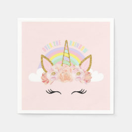 ユニコーンピンク&金ゴールドパーティーナプキン スタンダードカクテルナプキン