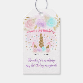 ユニコーンピンク&金ゴールド誕生日ありがとう ギフトタグ