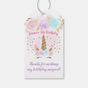 ユニコーンピンク&金ゴールド誕生日ありがとう ギフトタグ