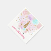 ユニコーンピンク&金ゴールド誕生日 スタンダードカクテルナプキン (角)