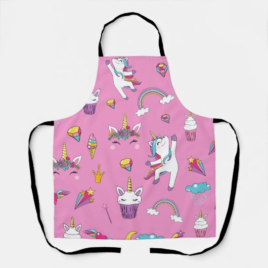 ユニコーンファンクラブパターンピンク エプロン (正面)