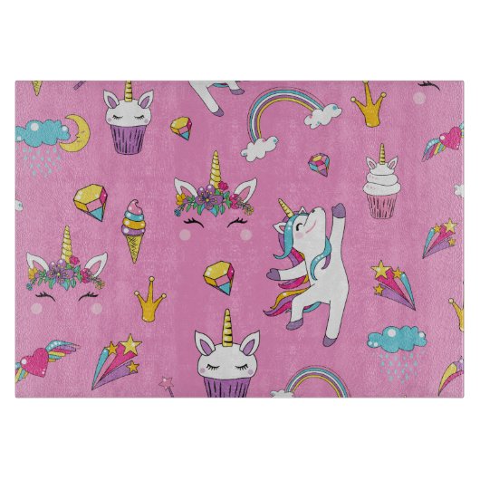 ユニコーンファンクラブパターンピンク カッティングボード (正面)