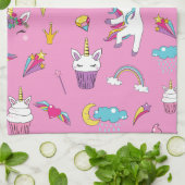 ユニコーンファンクラブパターンピンク キッチンタオル (折り畳み)