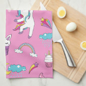 ユニコーンファンクラブパターンピンク キッチンタオル (四つ折り)