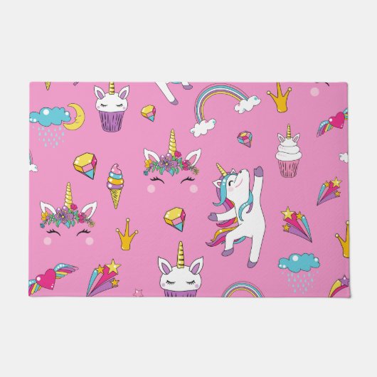 ユニコーンファンクラブパターンピンク ドアマット (正面)