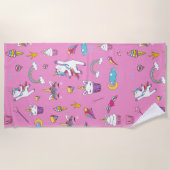 ユニコーンファンクラブパターンピンク ビーチタオル (正面)