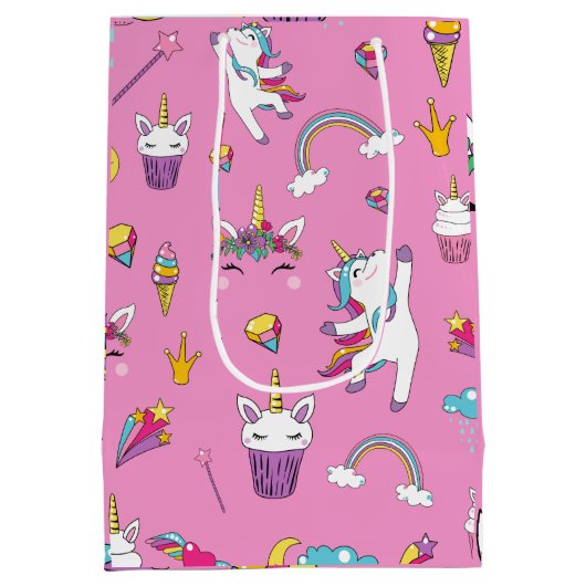 ユニコーンファンクラブパターンピンク ミディアムペーパーバッグ (裏面)