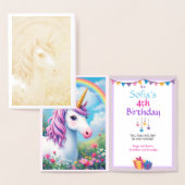 ユニコーンファンシースペシャルガール誕生日金ゴールド 箔カード (ディスプレー)