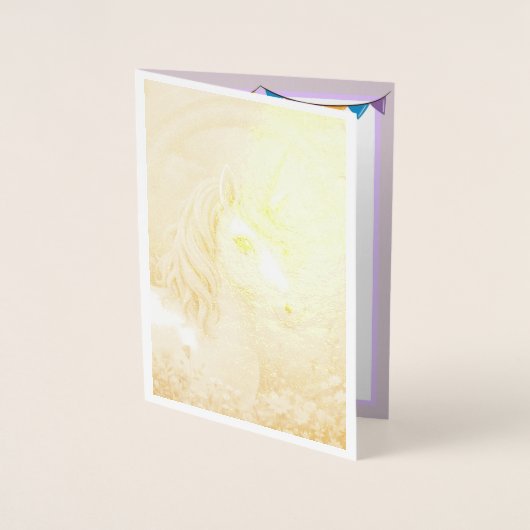 ユニコーンファンシースペシャルガール誕生日金ゴールド 箔カード (正面)