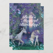 ユニコーンファンタジーウッドランド誕生日パーティー 招待状 (正面/裏面)