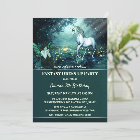 ユニコーンファンタジードレスアップバースデーパーティーの招待 招待状 (スタンド正面)