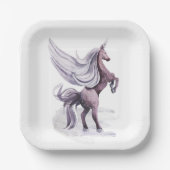 ユニコーンファンタジー |紫の魔法の水色 ペーパープレート (正面)