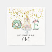 ユニコーンファースト誕生日金ゴールドアクアピンクナプキンス スタンダードカクテルナプキン (正面)