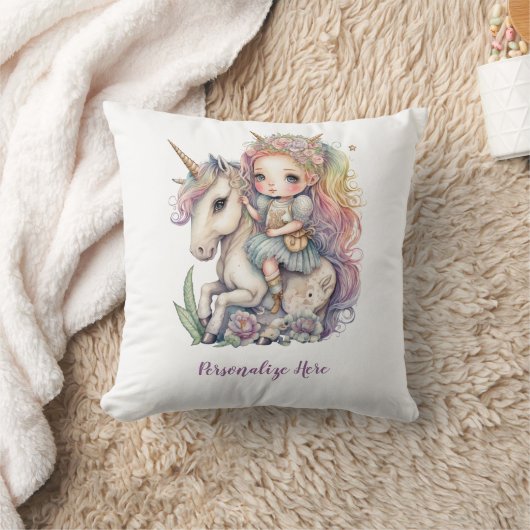 ユニコーンフェアリープリンセスレインボーカラーパーソナライズ クッション (ブランケット)