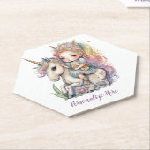 ユニコーンフェアリープリンセスレインボーカラーパーソナライズ ペーパーコースター (アングル)