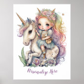 ユニコーンフェアリープリンセスレインボーカラーパーソナライズ ポスター (正面)
