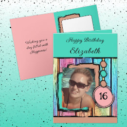 ユニコーンフェイクの色の木の写真を追加16歳の誕生日 カード