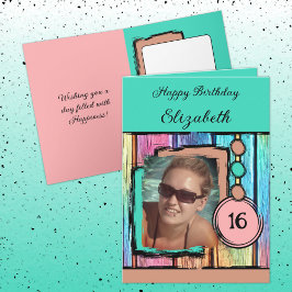 ユニコーンフェイクの色の木の写真を追加16歳の誕生日 カード