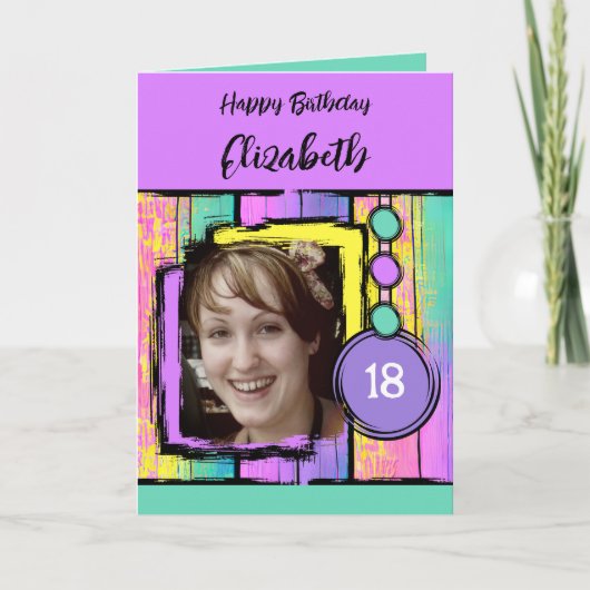 ユニコーンフェイクの色の木の写真を追加18歳の誕生日 カード (正面)