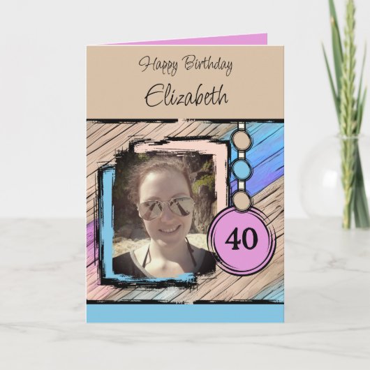 ユニコーンフェイクの色の木の写真を追加40歳の誕生日 カード (正面)