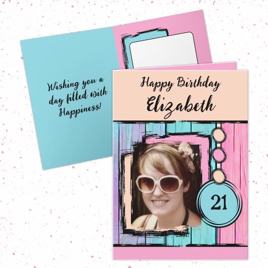 ユニコーンフェイクの色の木材を追加の写真21の誕生日 カード